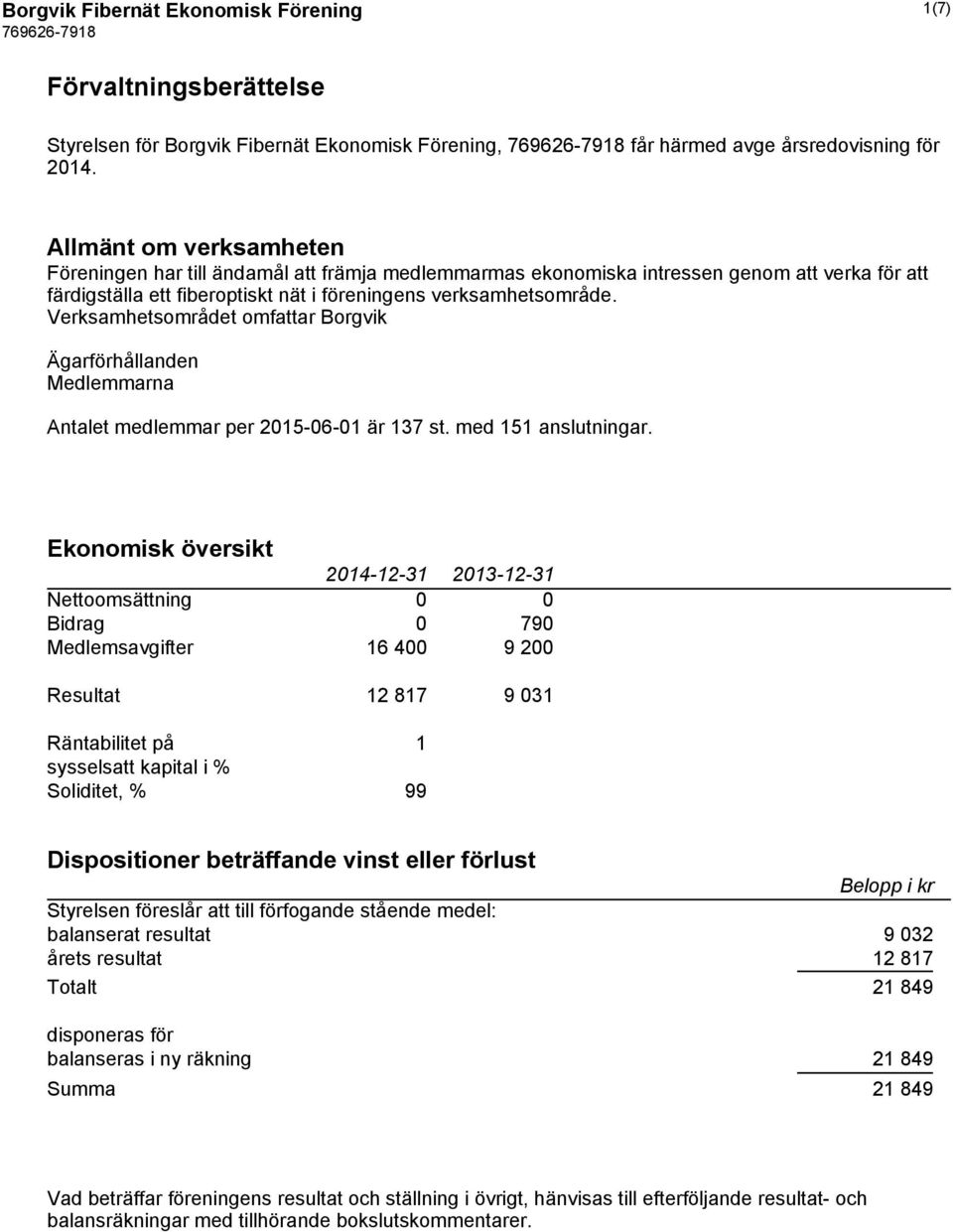 Verksamhetsområdet omfattar Borgvik Ägarförhållanden Medlemmarna Antalet medlemmar per 2015-06-01 är 137 st. med 151 anslutningar.