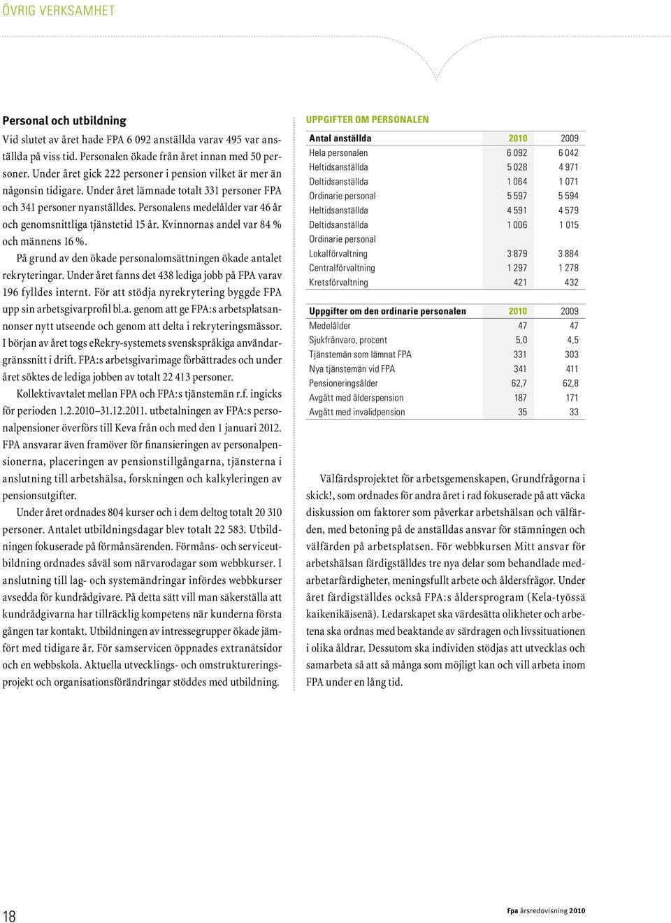 Personalens medelålder var 46 år och genomsnittliga tjänstetid 15 år. Kvinnornas andel var 84 % och männens 16 %. På grund av den ökade personalomsättningen ökade antalet rekryteringar.