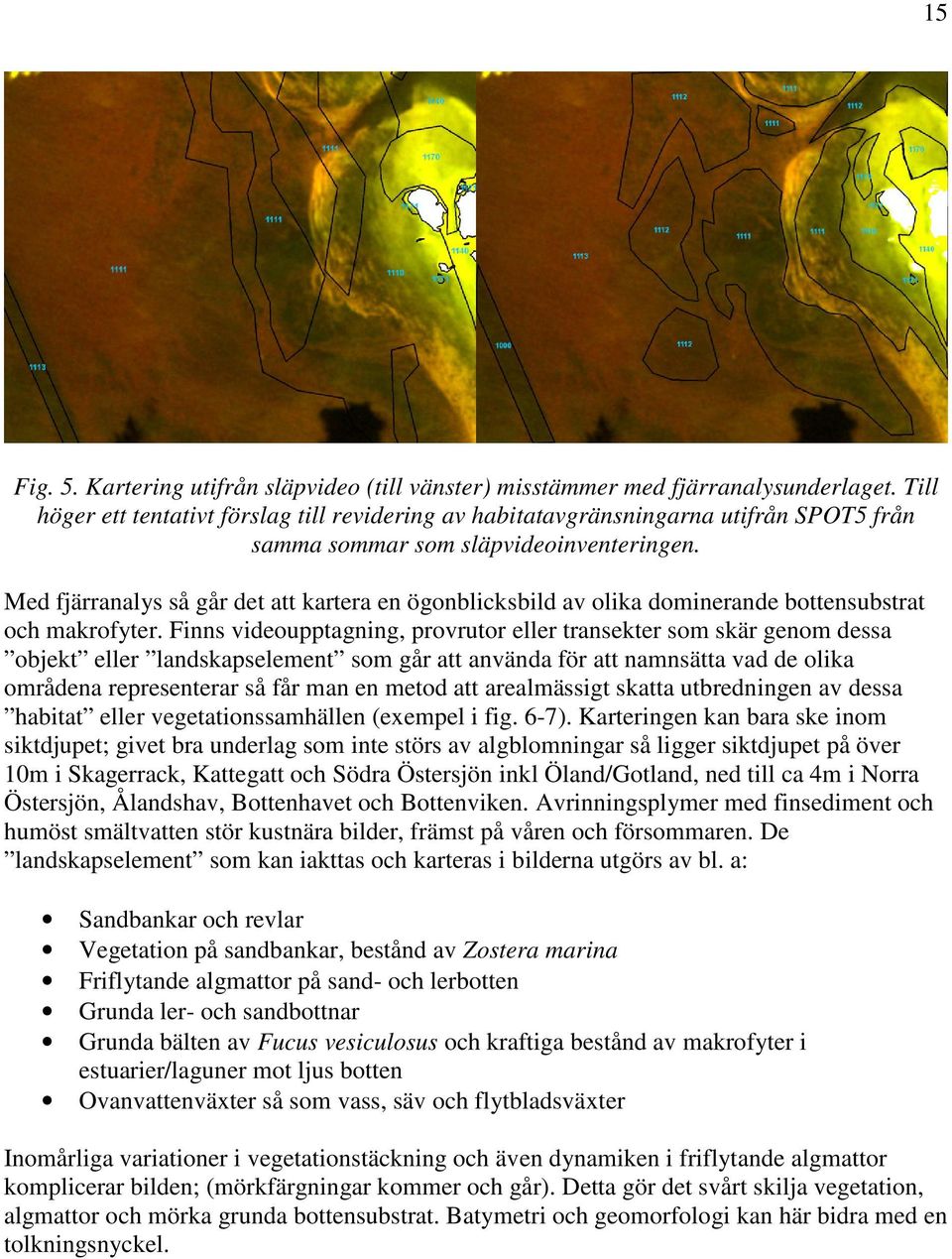 Med fjärranalys så går det att kartera en ögonblicksbild av olika dominerande bottensubstrat och makrofyter.