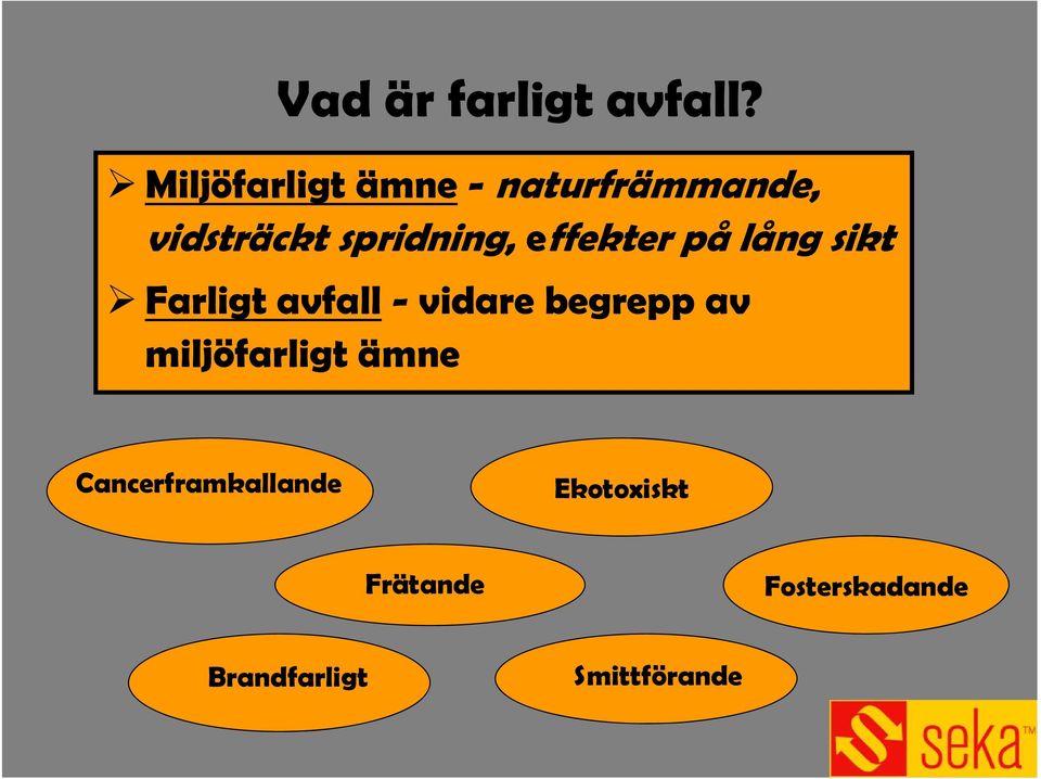 effekter på lång sikt Farligt avfall - vidare begrepp av