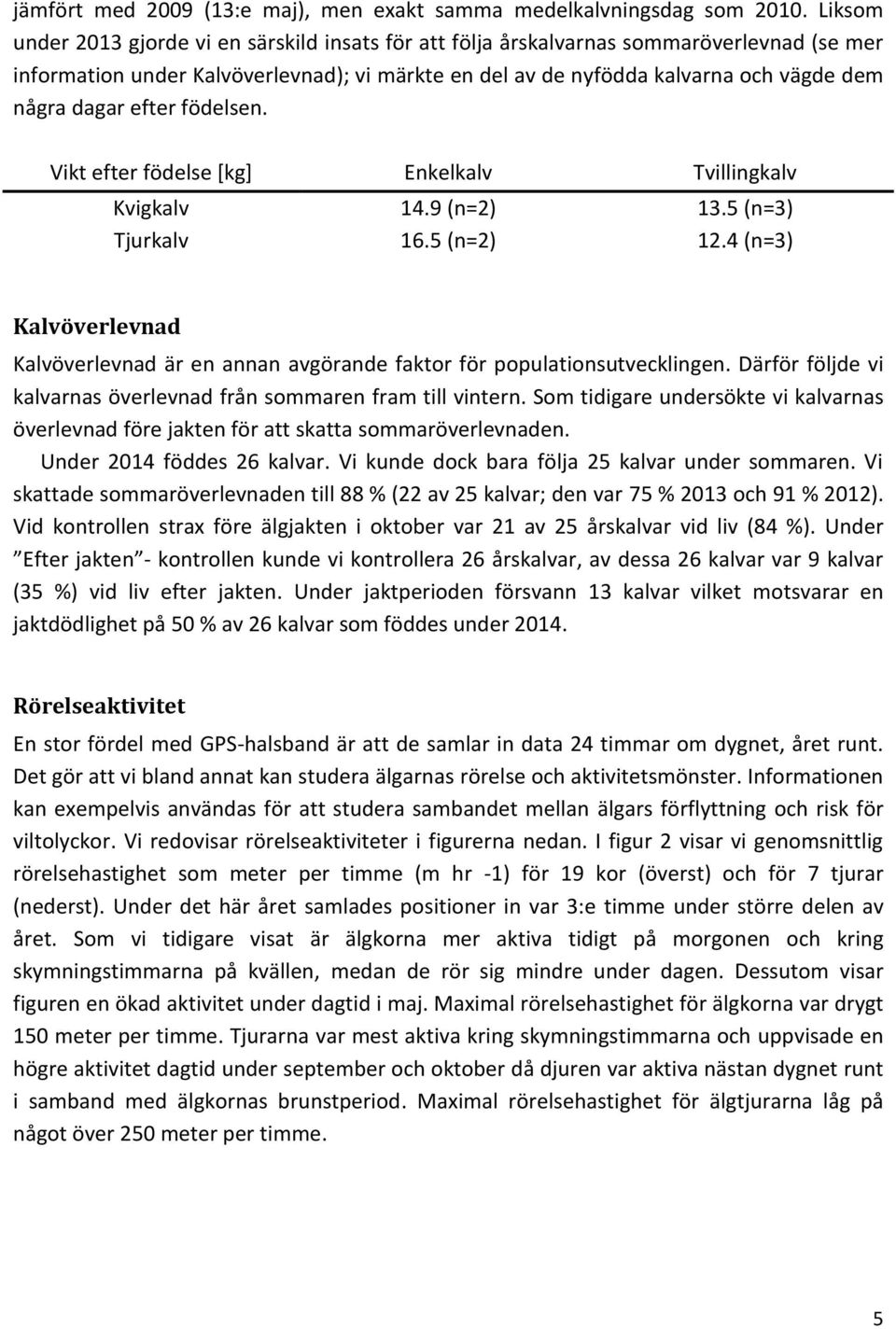 efter födelsen. Vikt efter födelse [kg] Enkelkalv Tvillingkalv Kvigkalv 14.9 (n=2) 13.5 (n=3) Tjurkalv 16.5 (n=2) 12.