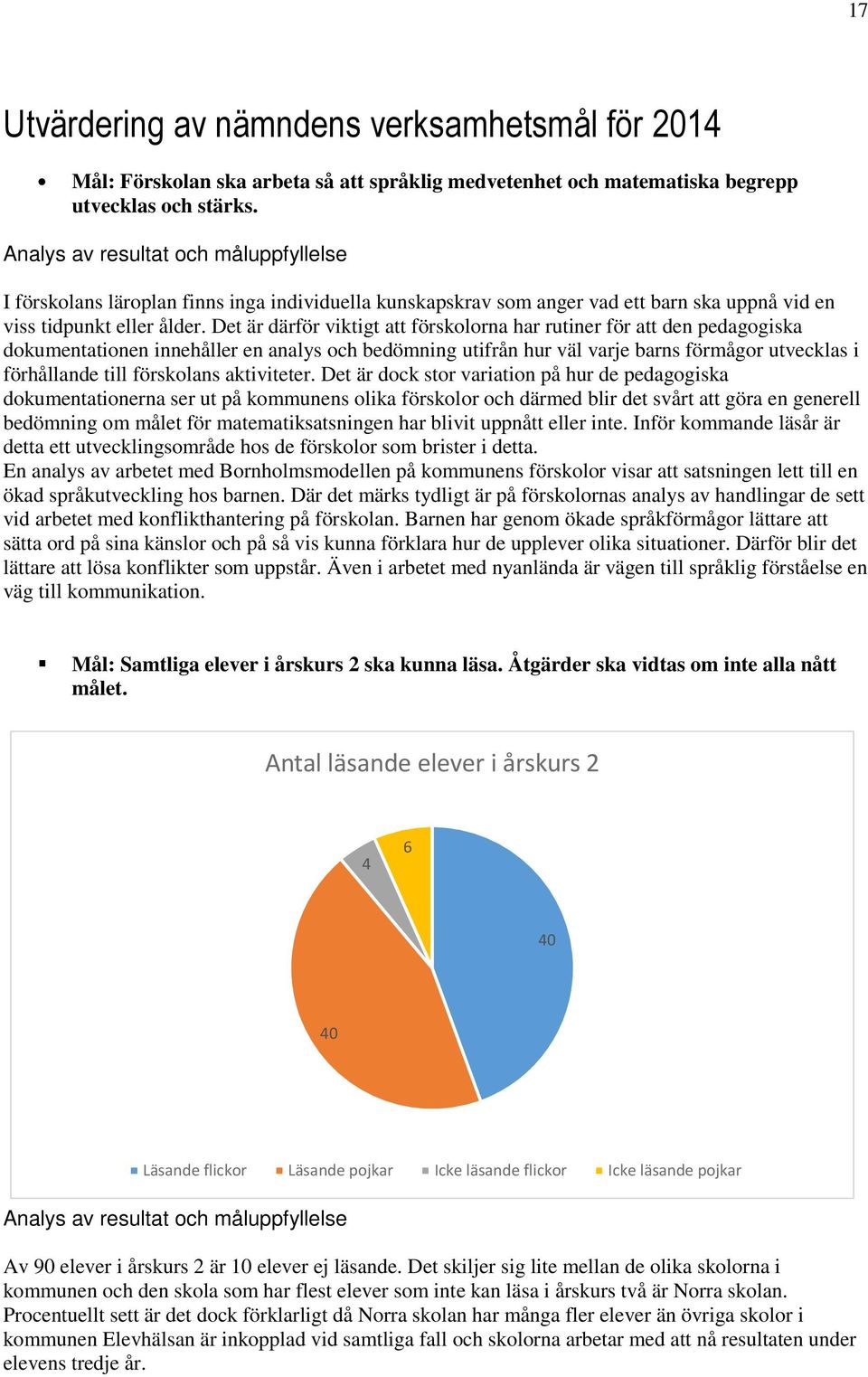 Det är därför viktigt att förskolorna har rutiner för att den pedagogiska dokumentationen innehåller en analys och bedömning utifrån hur väl varje barns förmågor utvecklas i förhållande till
