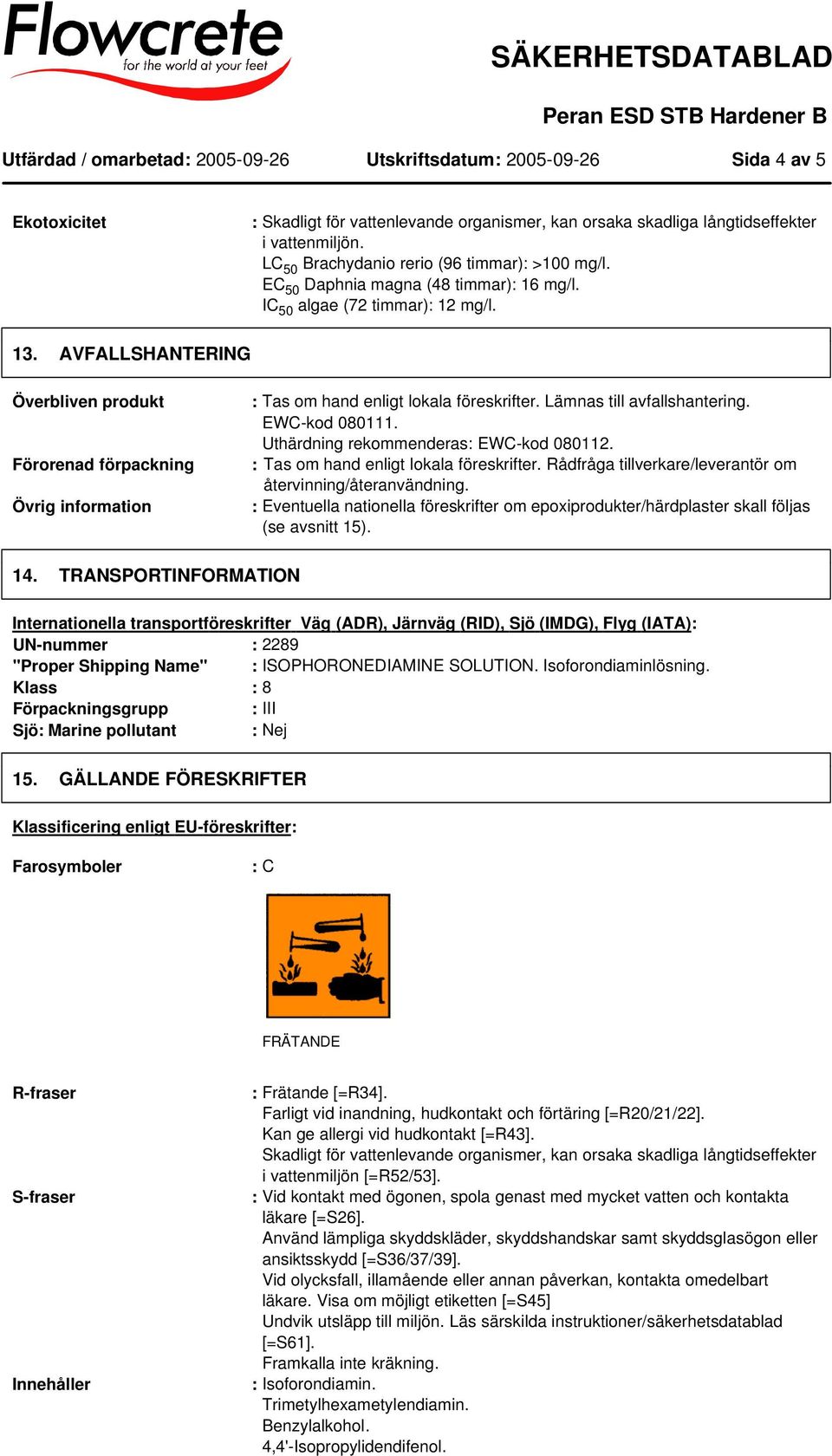 Uthärdning rekommenderas: EWC-kod 080112. : Tas om hand enligt lokala föreskrifter. Rådfråga tillverkare/leverantör om återvinning/återanvändning.