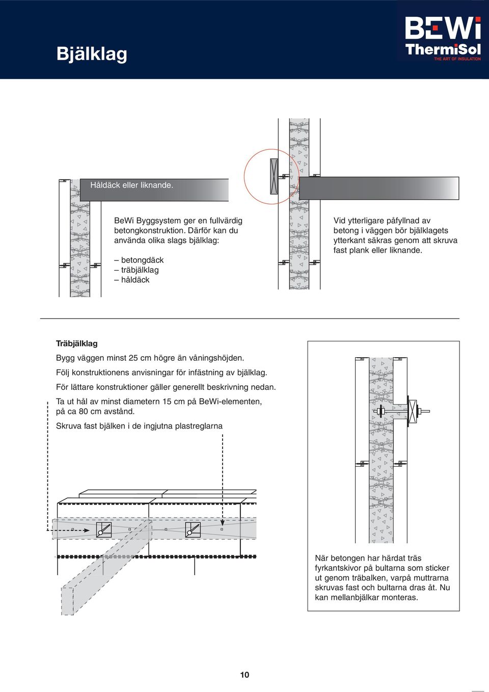 liknande. Träbjälklag Bygg väggen minst 25 cm högre än våningshöjden. Följ konstruktionens anvisningar för infästning av bjälklag.