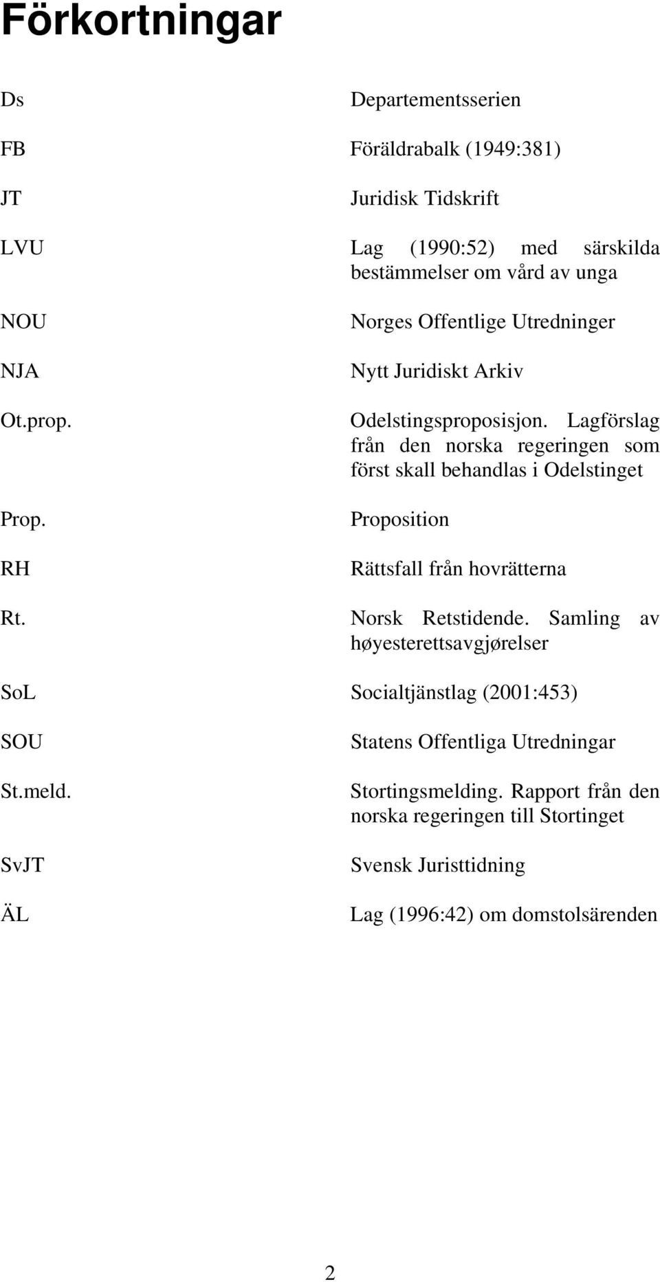 Lagförslag från den norska regeringen som först skall behandlas i Odelstinget Proposition Rättsfall från hovrätterna Norsk Retstidende.