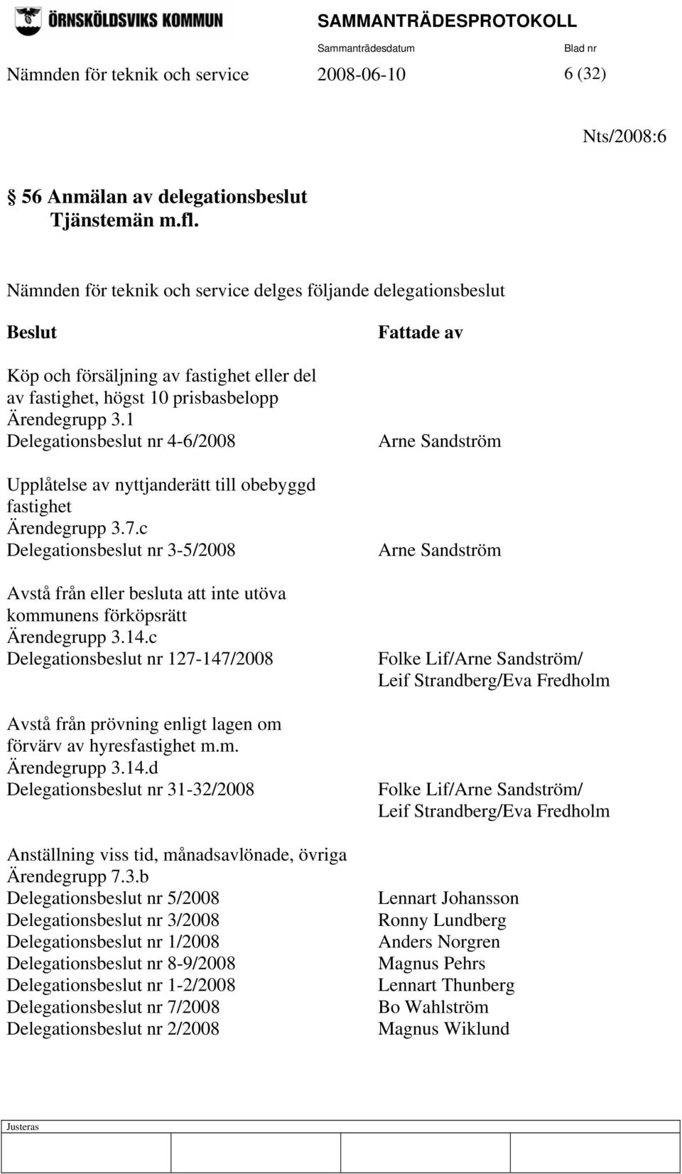 1 Delegationsbeslut nr 4-6/2008 Upplåtelse av nyttjanderätt till obebyggd fastighet Ärendegrupp 3.7.