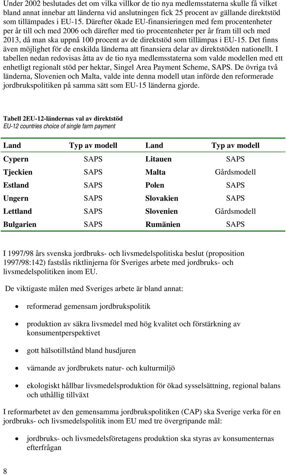 tillämpas i EU-15. Det finns även möjlighet för de enskilda länderna att finansiera delar av direktstöden nationellt.