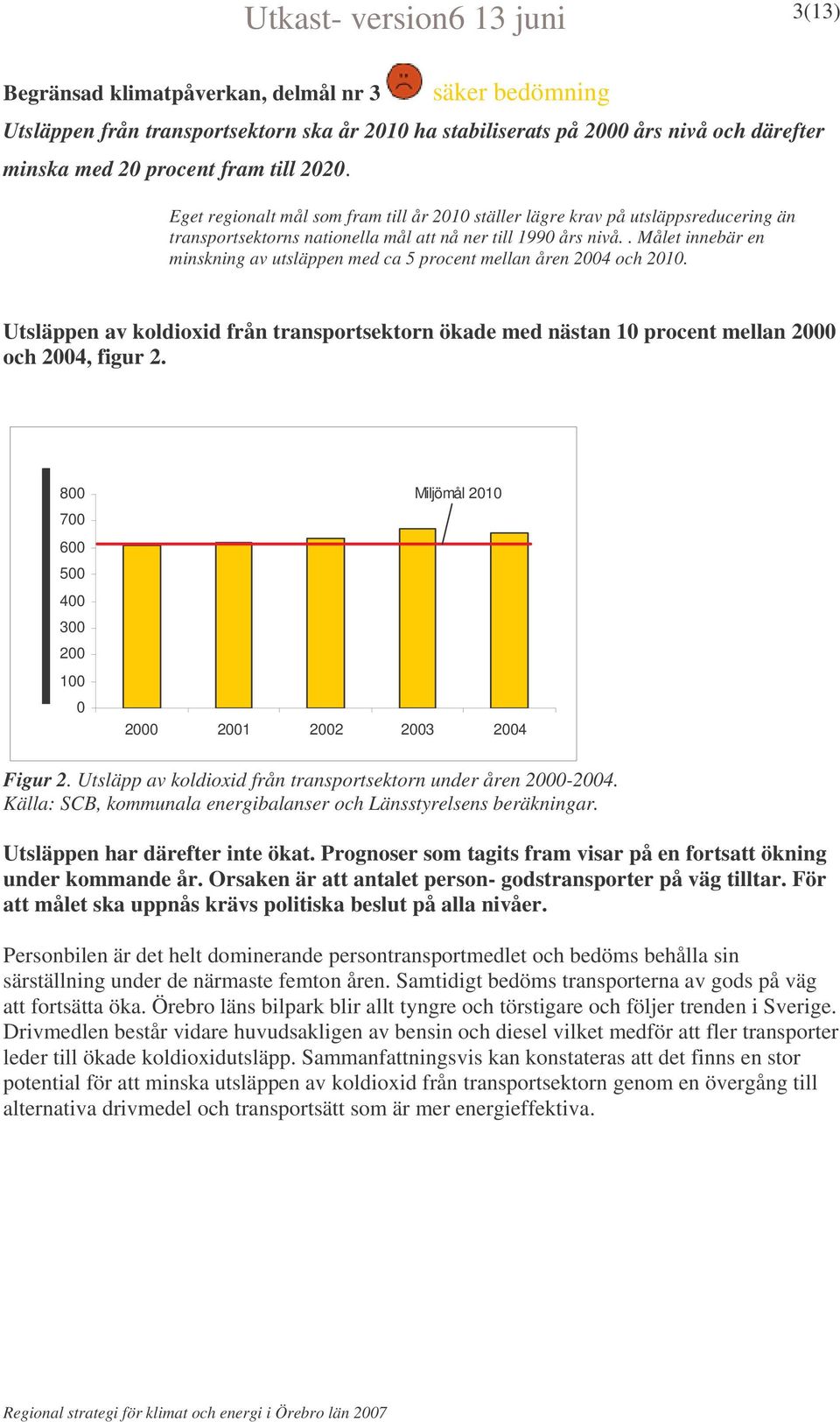 . Målet innebär en minskning av utsläppen med ca 5 procent mellan åren 2004 och 2010. Utsläppen av koldioxid från transportsektorn ökade med nästan 10 procent mellan 2000 och 2004, figur 2.