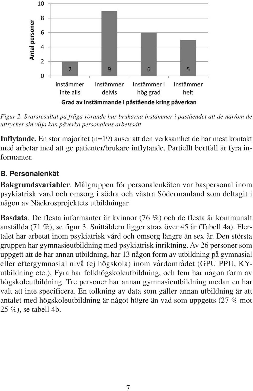 Målgruppen för personalenkäten var baspersonal inom psykiatrisk vård och omsorg i södra och västra Södermanland som deltagit i någon av Näckrosprojektets utbildningar. Basdata.