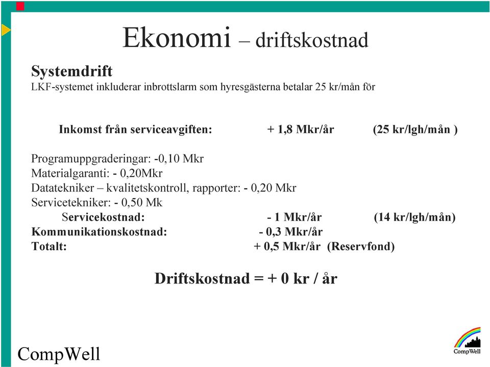 0,20Mkr Datatekniker kvalitetskontroll, rapporter: - 0,20 Mkr Servicetekniker: - 0,50 Mk Servicekostnad: - 1