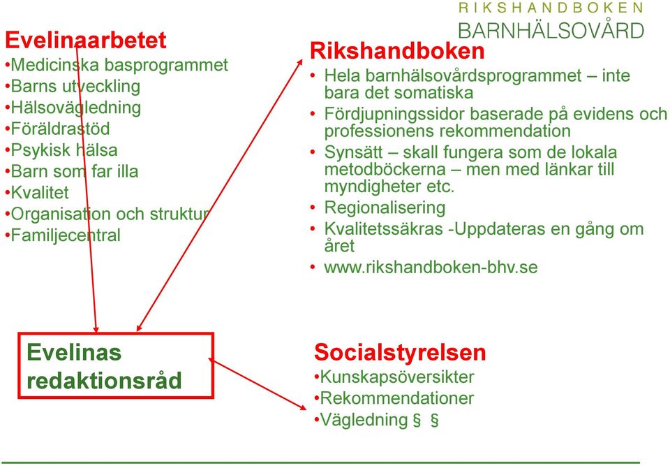 professionens rekommendation Synsätt skall fungera som de lokala metodböckerna men med länkar till myndigheter etc.