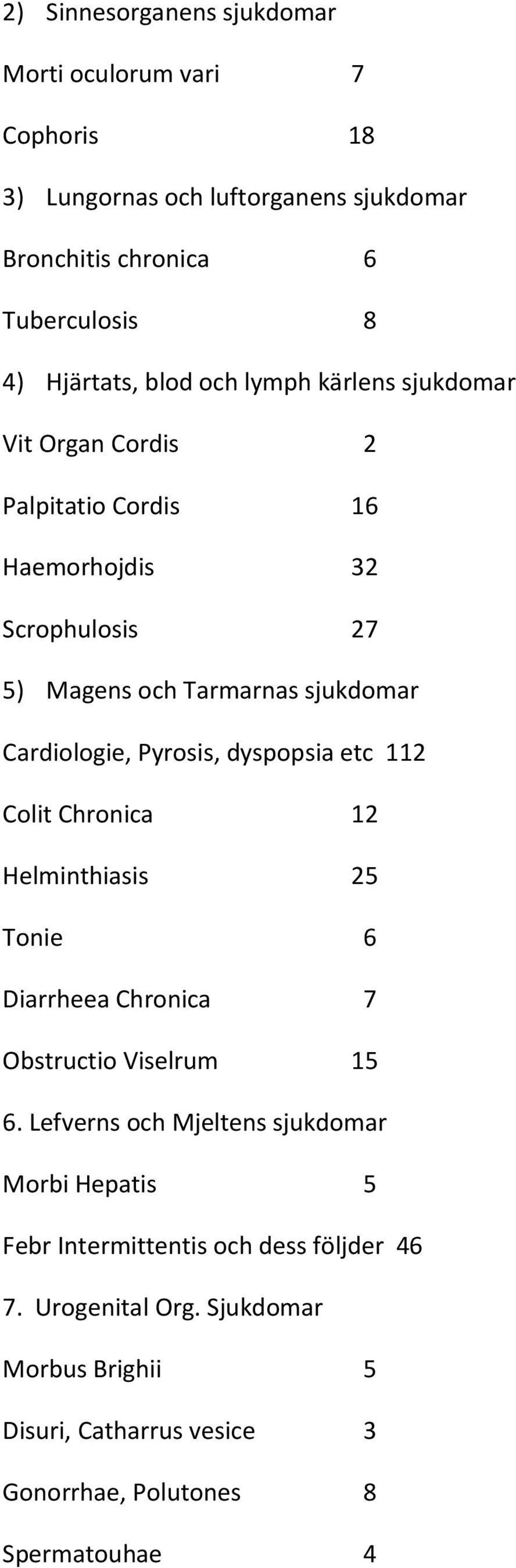 Pyrosis, dyspopsia etc 112 Colit Chronica 12 Helminthiasis 25 Tonie 6 Diarrheea Chronica 7 Obstructio Viselrum 15 6.