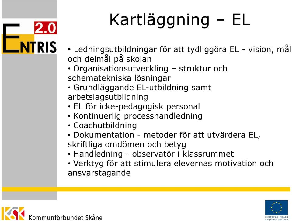 personal Kontinuerlig processhandledning Coachutbildning Dokumentation - metoder för att utvärdera EL, skriftliga