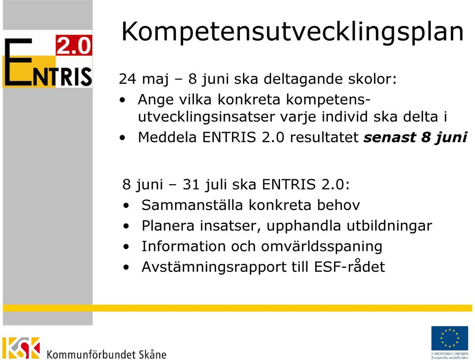 0 resultatet senast 8 juni 8 juni 31 juli ska ENTRIS 2.