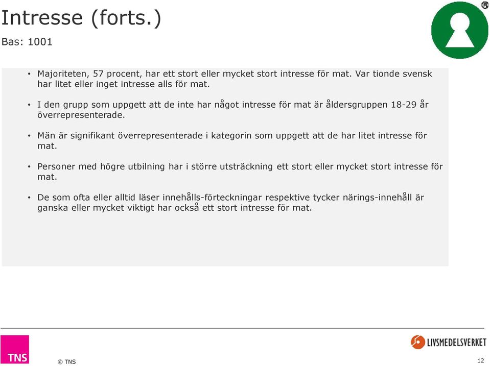 I den grupp som uppgett att de inte har något intresse för mat är åldersgruppen 18-29 år överrepresenterade.