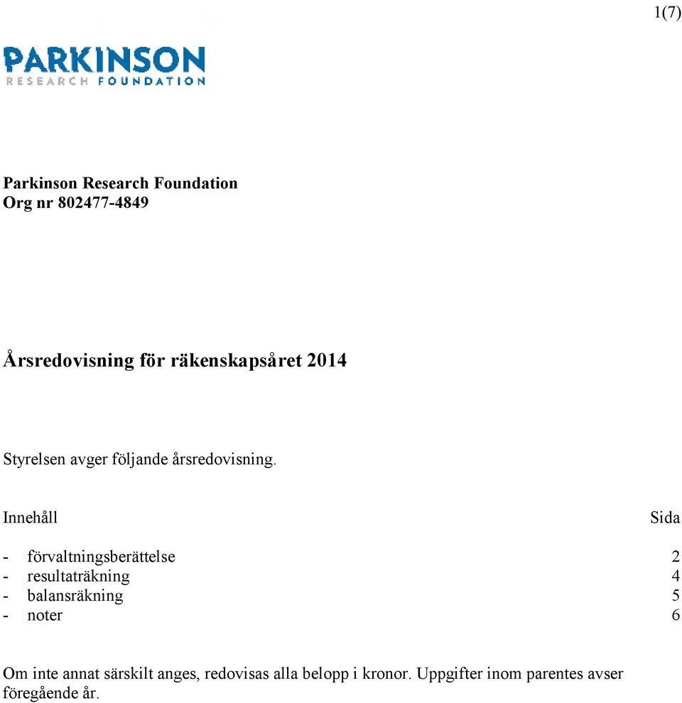 Innehåll Sida - förvaltningsberättelse 2 - resultaträkning 4 - balansräkning 5