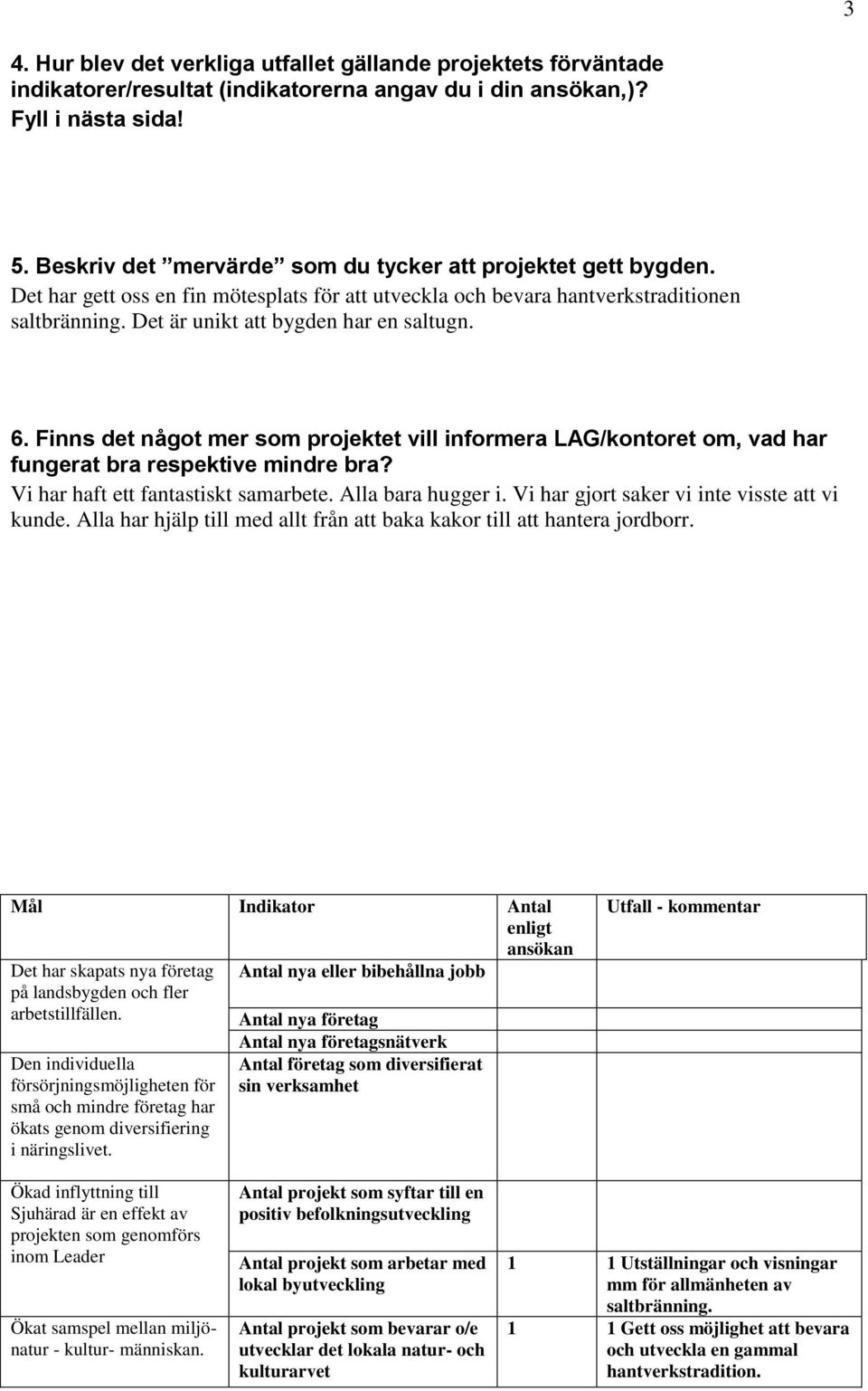 6. Finns det något mer som projektet vill informera LAG/kontoret om, vad har fungerat bra respektive mindre bra? Vi har haft ett fantastiskt samarbete. Alla bara hugger i.