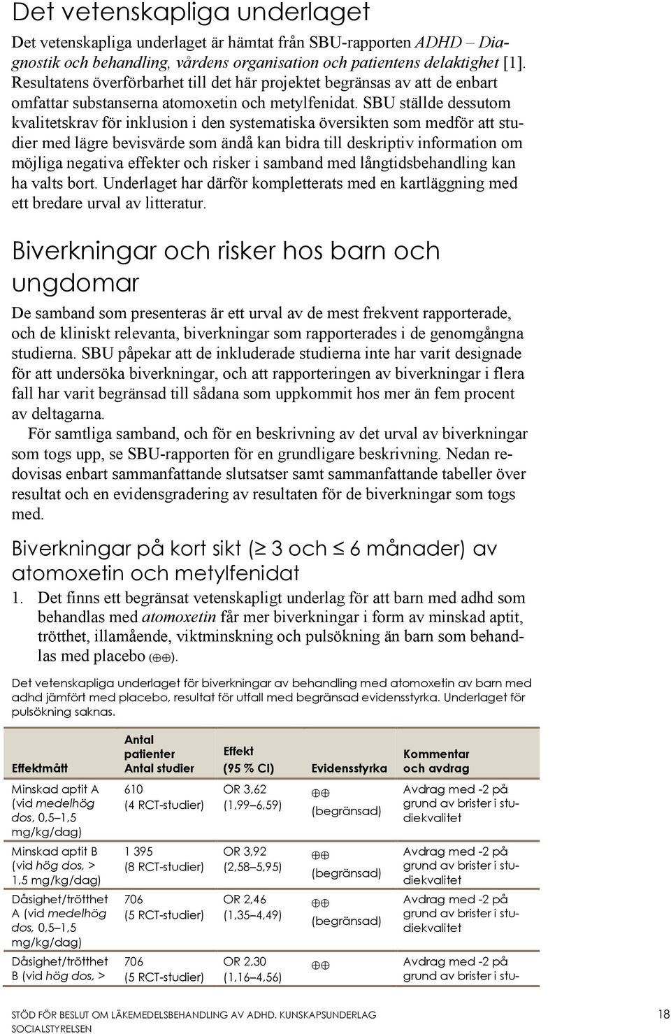 SBU ställde dessutom kvalitetskrav för inklusion i den systematiska översikten som medför att studier med lägre bevisvärde som ändå kan bidra till deskriptiv information om möjliga negativa effekter