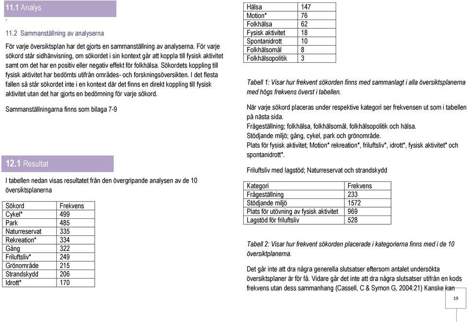 Sökordets koppling till fysisk har bedömts utifrån områdes och forskningsöversikten.