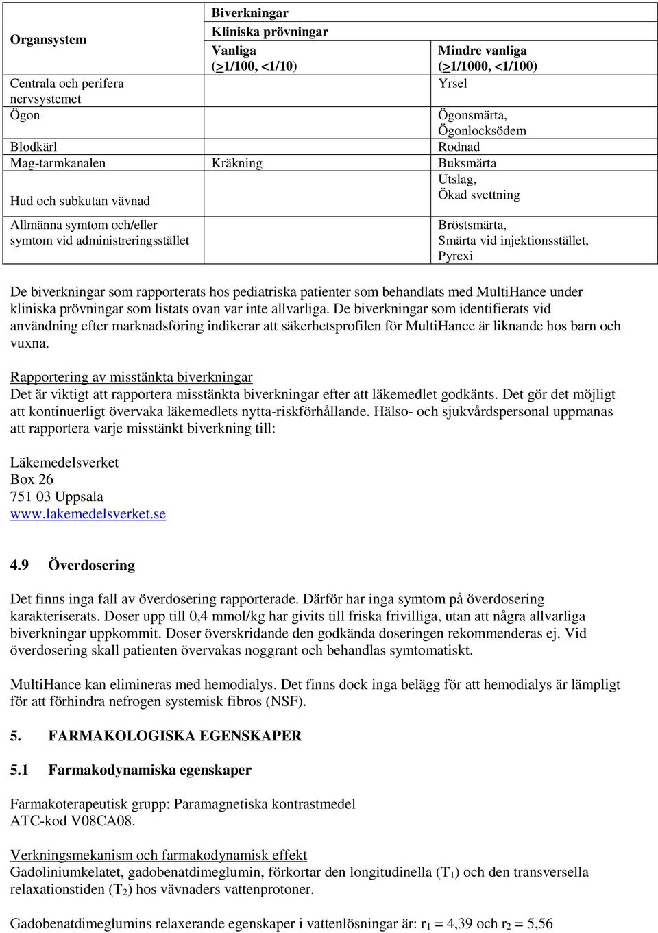biverkningar som rapporterats hos pediatriska patienter som behandlats med MultiHance under kliniska prövningar som listats ovan var inte allvarliga.