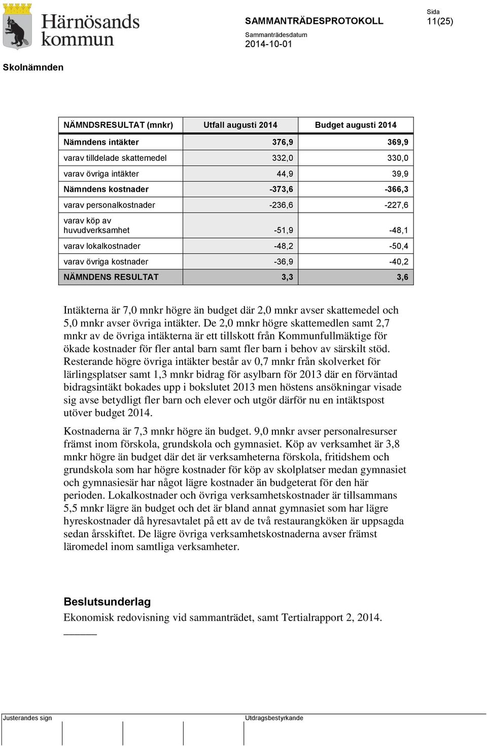 mnkr högre än budget där 2,0 mnkr avser skattemedel och 5,0 mnkr avser övriga intäkter.