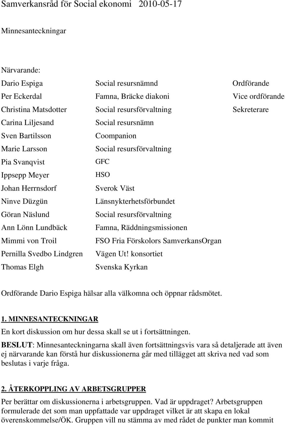 Ninve Düzgün Länsnykterhetsförbundet Göran Näslund Social resursförvaltning Ann Lönn Lundbäck Famna, Räddningsmissionen Mimmi von Troil FSO Fria Förskolors SamverkansOrgan Pernilla Svedbo Lindgren