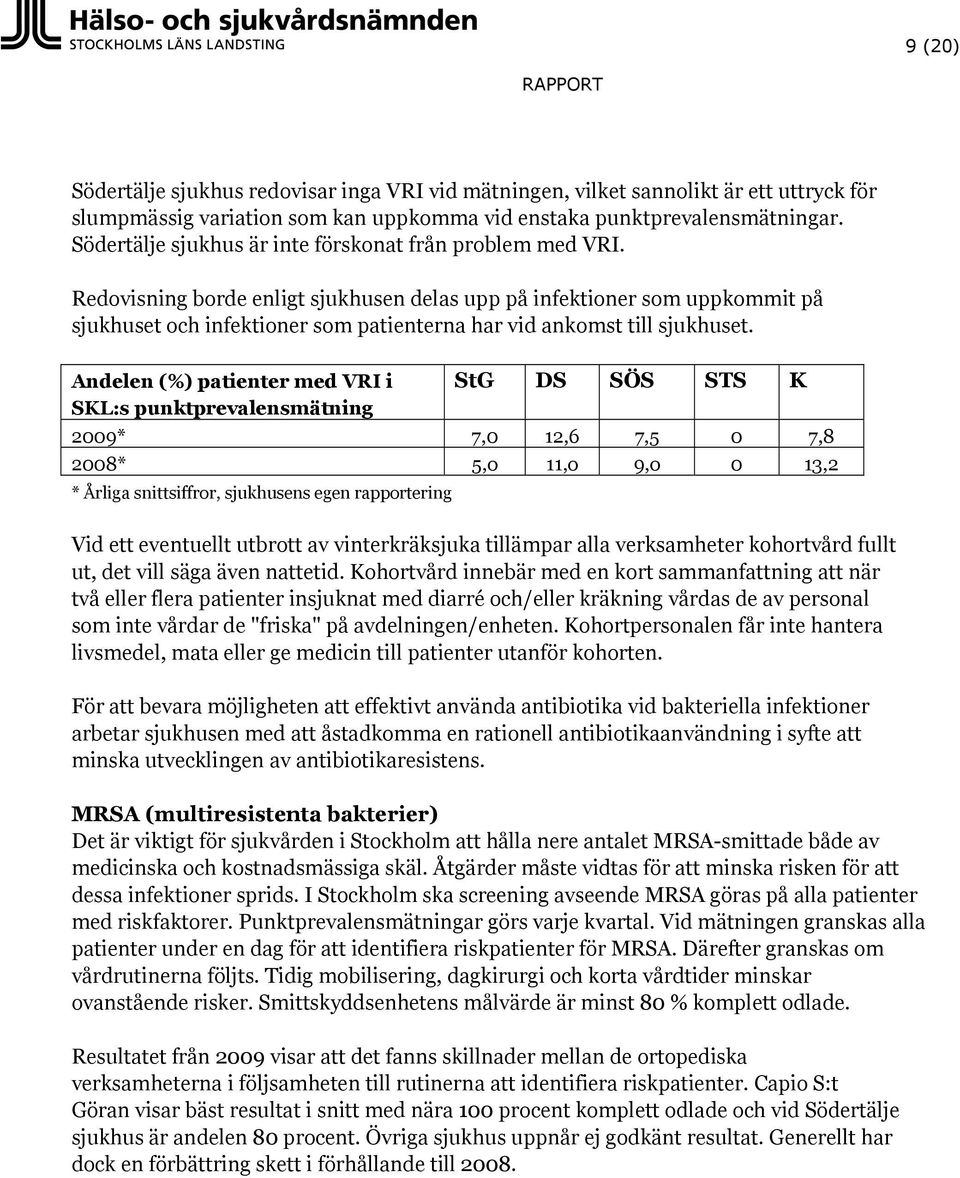 Redovisning borde enligt sjukhusen delas upp på infektioner som uppkommit på sjukhuset och infektioner som patienterna har vid ankomst till sjukhuset.