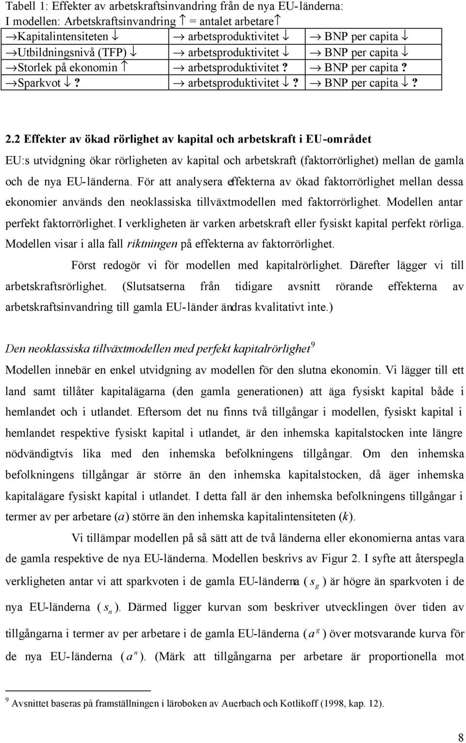2 Effekter av ökad rörlighet av kapital och arbetskraft i EU-området EU:s utvidgning ökar rörligheten av kapital och arbetskraft (faktorrörlighet) mellan de gamla och de nya EU-länderna.