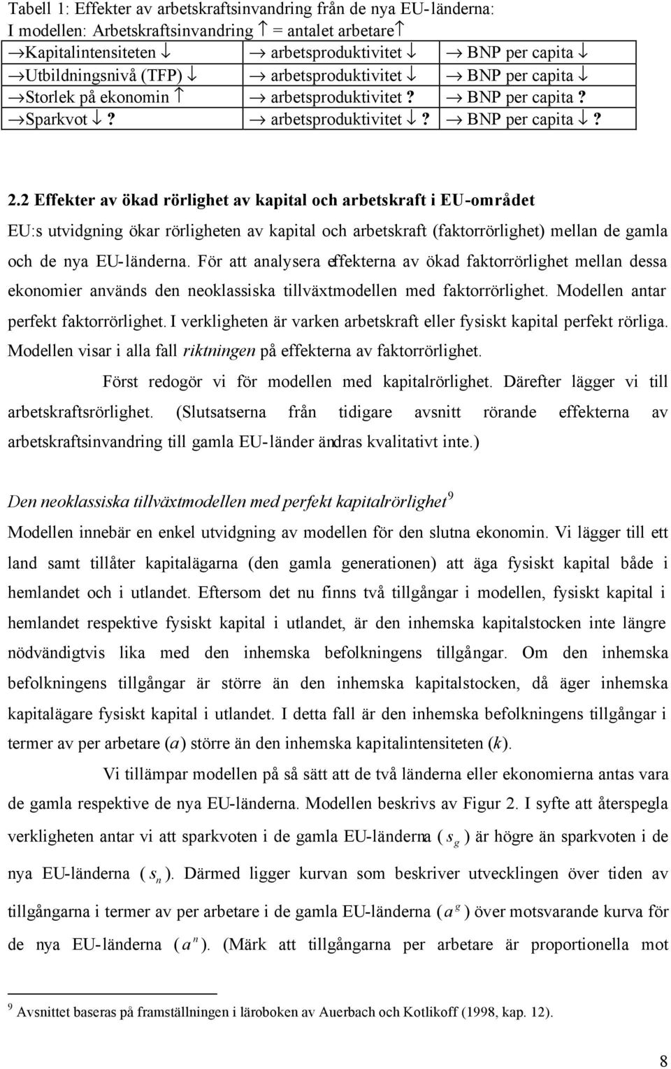 2 Effekter av ökad rörlighet av kapital och arbetskraft i EU-området EU:s utvidgning ökar rörligheten av kapital och arbetskraft (faktorrörlighet) mellan de gamla och de nya EU-länderna.