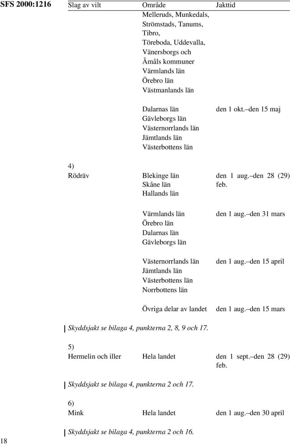 Värmlands län Örebro län Dalarnas län Gävleborgs län Västernorrlands län Jämtlands län Västerbottens län Norrbottens län Övriga delar av landet den 1 aug. den 31 mars den 1 aug.