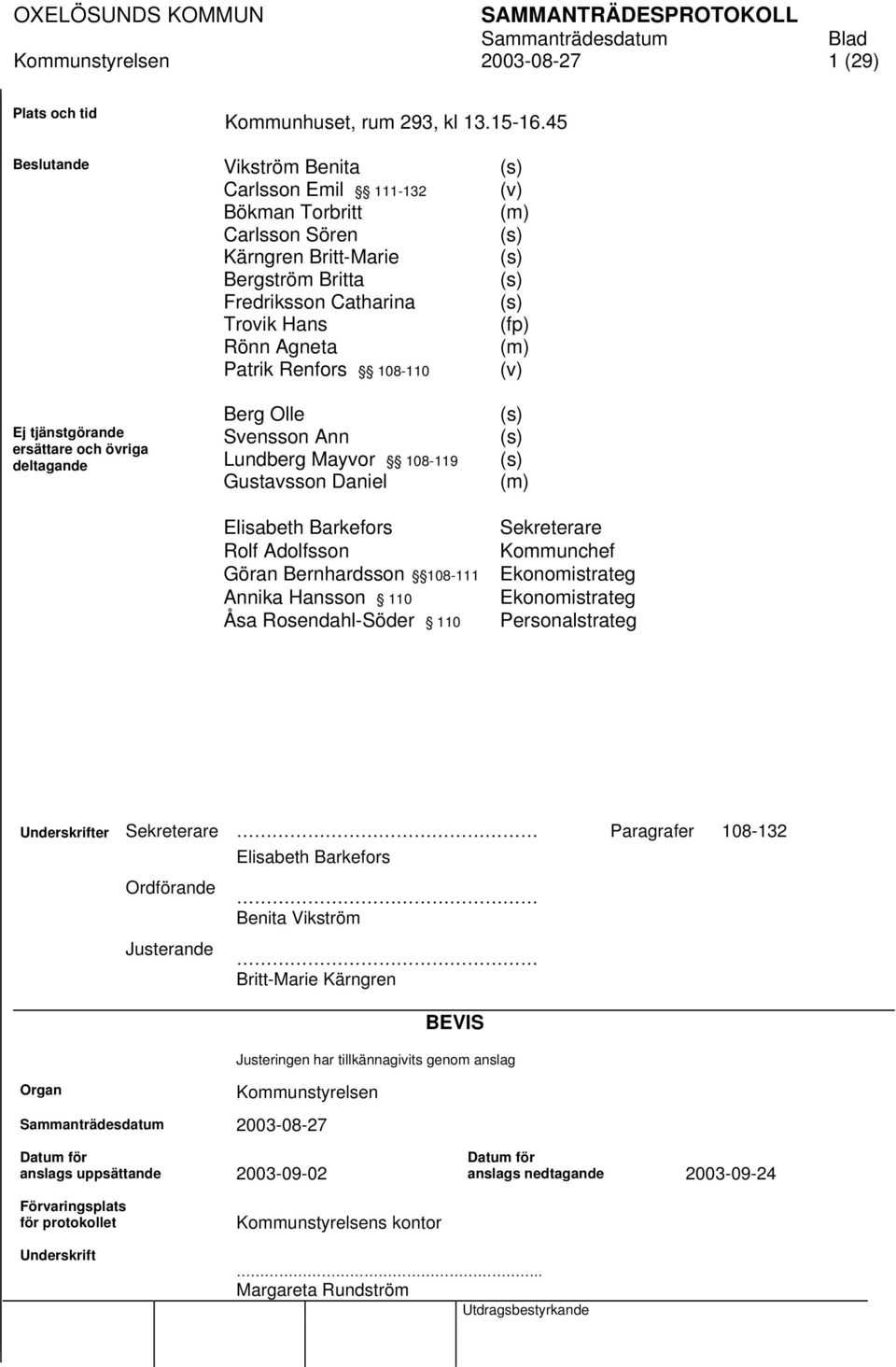 Hans Rönn Agneta Patrik Renfors 108-110 Berg Olle Svensson Ann Lundberg Mayvor 108-119 Gustavsson Daniel Elisabeth Barkefors Rolf Adolfsson Göran Bernhardsson 108-111 Annika Hansson 110 Åsa