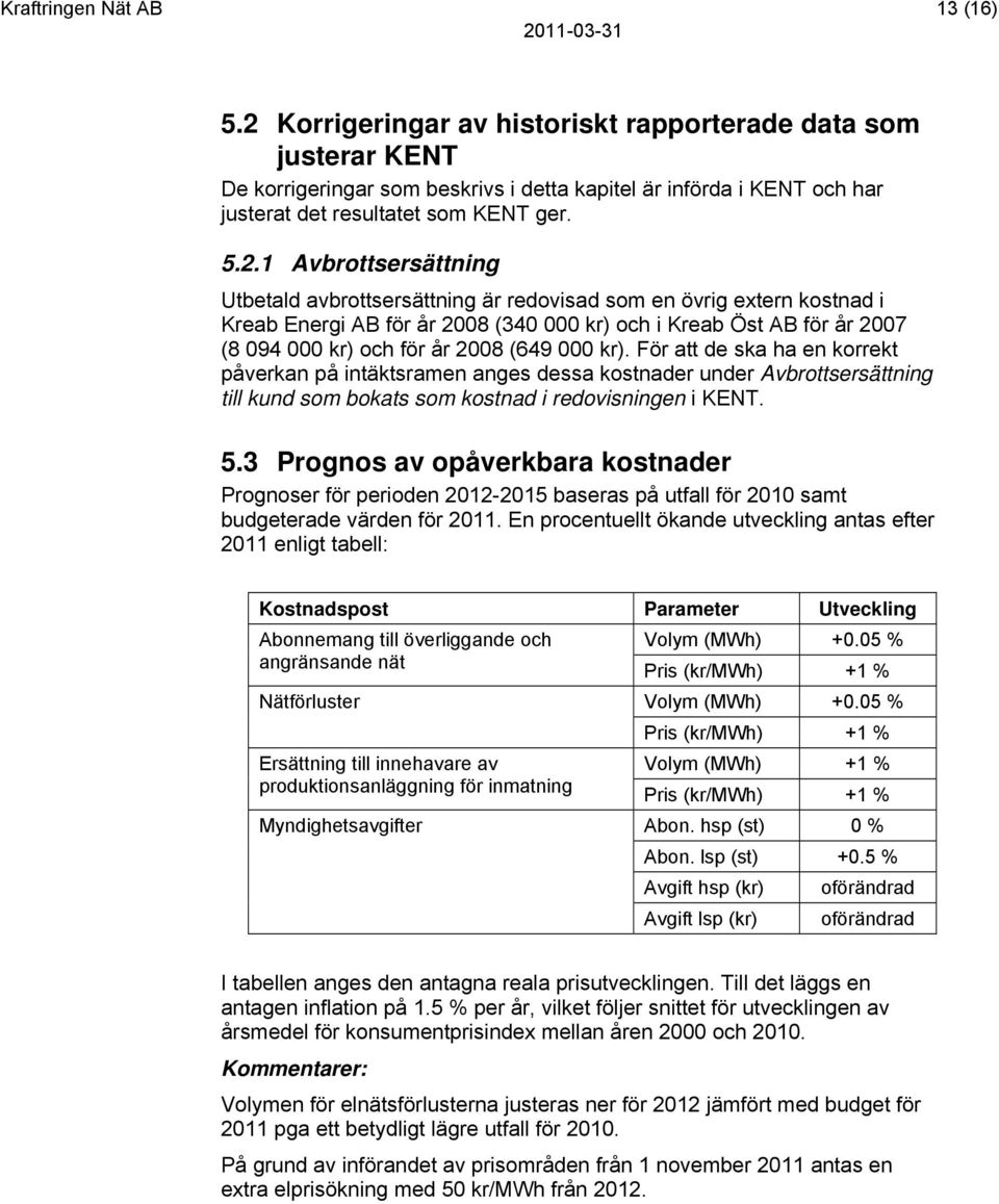 Avbrottsersättning Utbetald avbrottsersättning är redovisad som en övrig extern kostnad i Kreab Energi AB för år 2008 (340 000 kr) och i Kreab Öst AB för år 2007 (8 094 000 kr) och för år 2008 (649