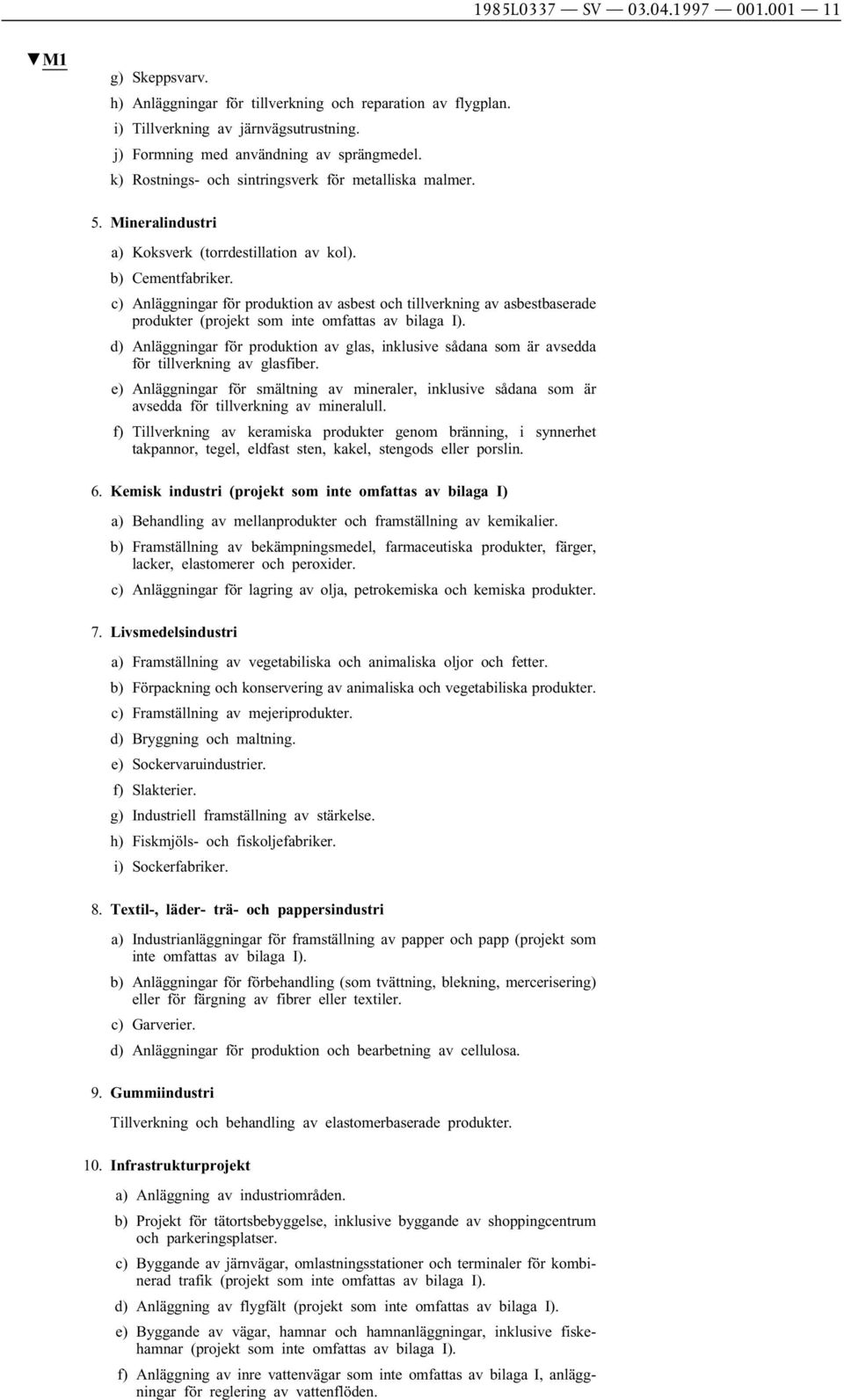 c) Anläggningar för produktion av asbest och tillverkning av asbestbaserade produkter (projekt som inte omfattas av bilaga I).