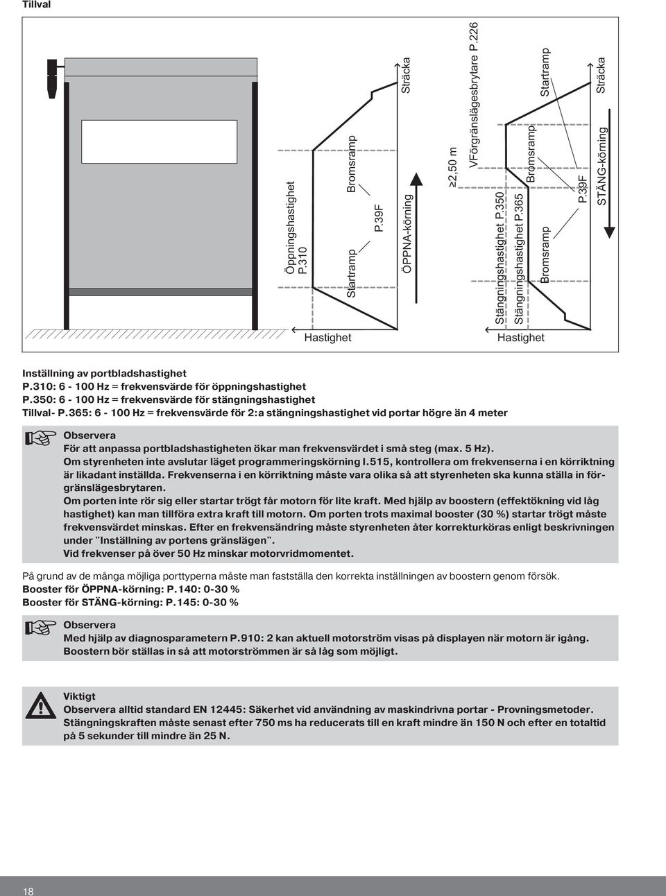 350: 6-100 Hz = frekvensvärde för stängningshastighet Tillval- P.