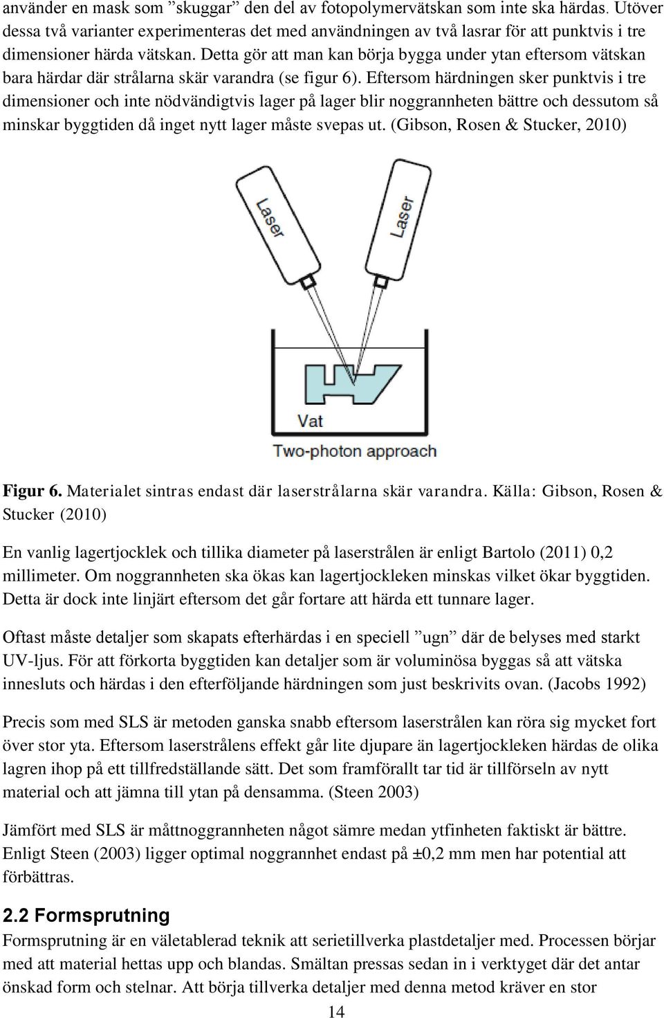 Detta gör att man kan börja bygga under ytan eftersom vätskan bara härdar där strålarna skär varandra (se figur 6).