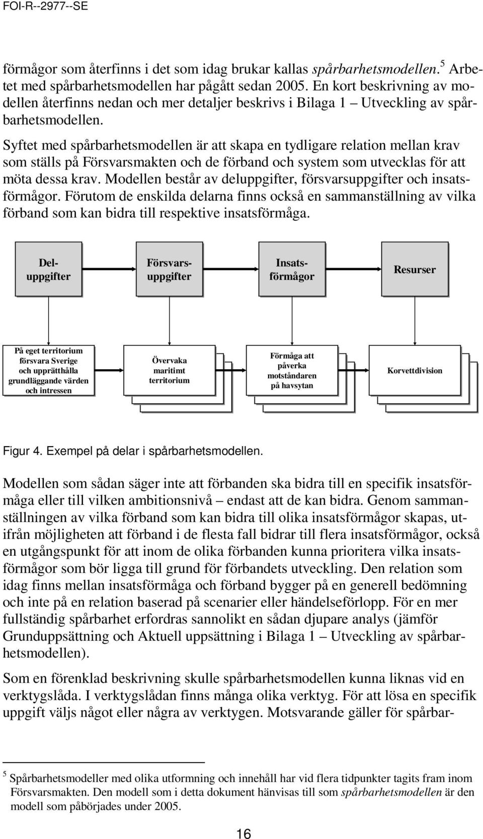 Syftet med spårbarhetsmodellen är att skapa en tydligare relation mellan krav som ställs på Försvarsmakten och de förband och system som utvecklas för att möta dessa krav.