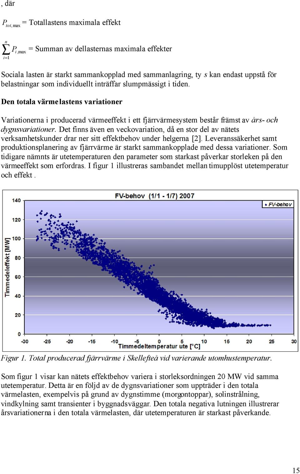 Den totala värmelastens variationer Variationerna i producerad värmeeffekt i ett fjärrvärmesystem består främst av års- och dygnsvariationer.