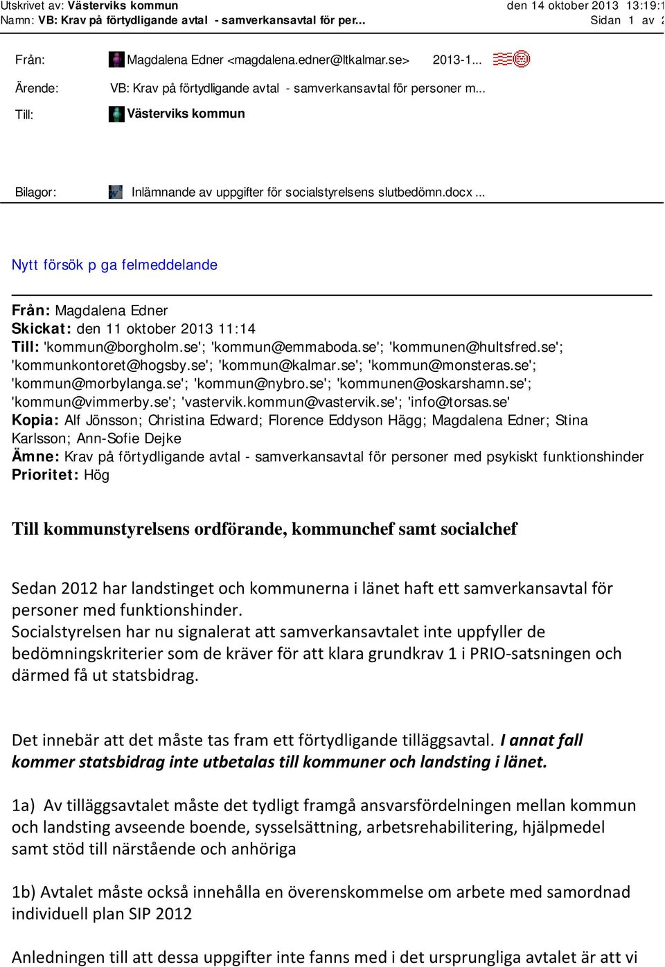 .. Nytt försök p ga felmeddelande Från: Magdalena Edner Skickat: den 11 oktober 2013 11:14 Till: 'kommun@borgholm.se'; 'kommun@emmaboda.se'; 'kommunen@hultsfred.se'; 'kommunkontoret@hogsby.