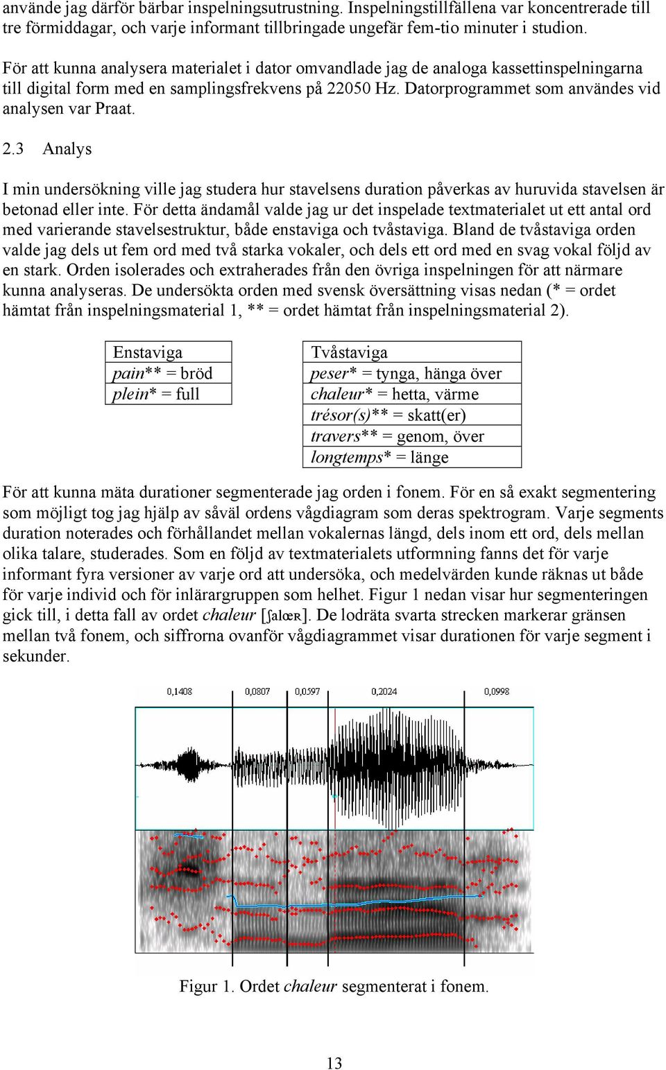 2.3 Analys I min undersökning ville jag studera hur stavelsens duration påverkas av huruvida stavelsen är betonad eller inte.