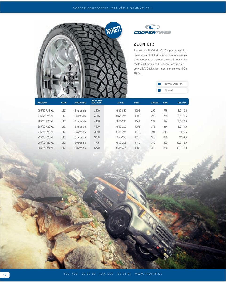 285/60 R18 XL LTZ Svart sida 3320 4860-885 120S 292 799 8,0-10,0 275/45 R20 XL LTZ Svart sida 4215 4845-275 110S 273 756 8,5-10,5 285/50 R20 XL LTZ Svart sida 4150 4850-285 116S 297 794 8,0-10,0