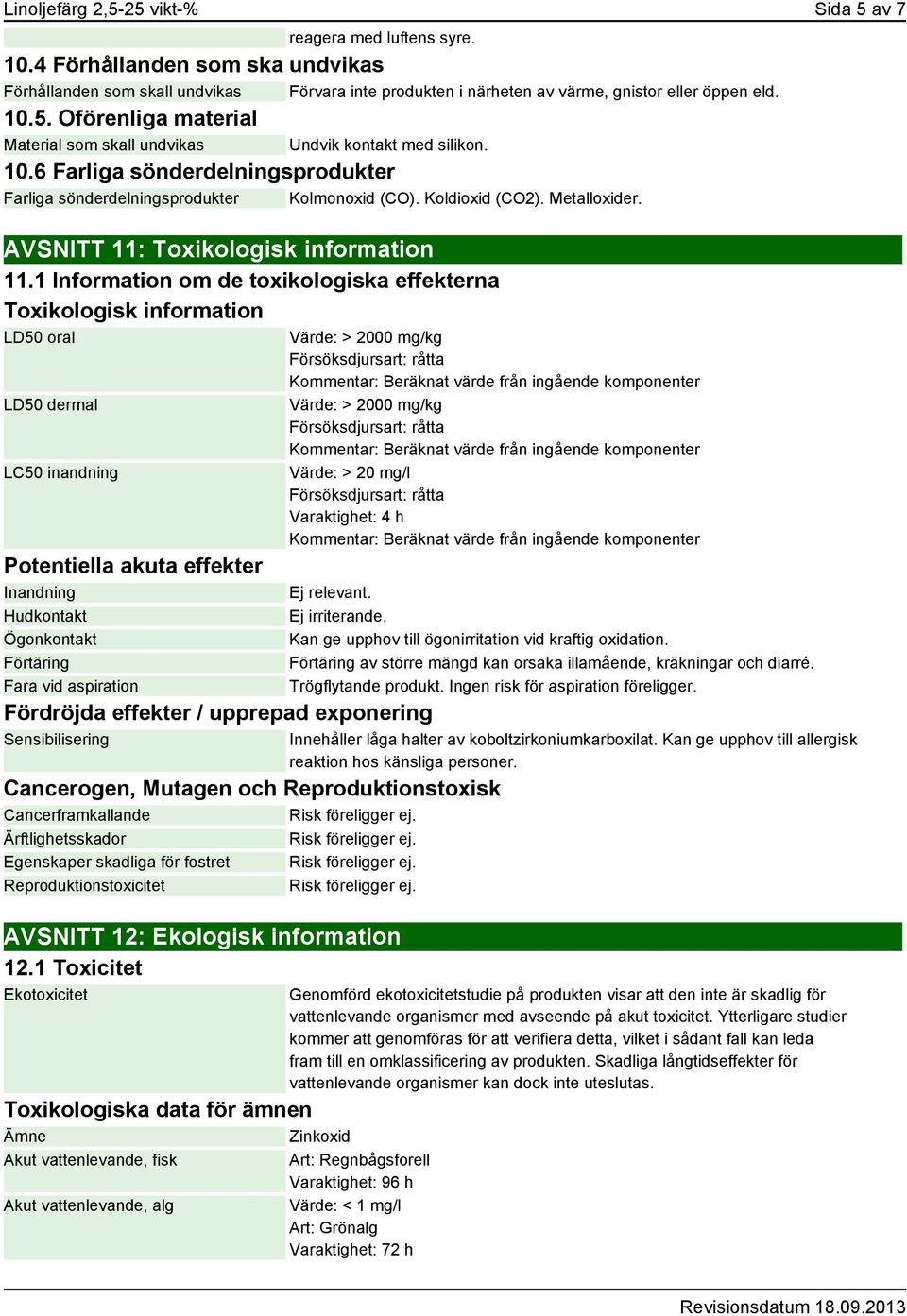 AVSNITT 11: Toxikologisk information 11.