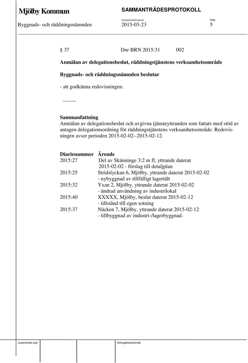 Redovisningen avser perioden 2015-02-02--2015-02-12.