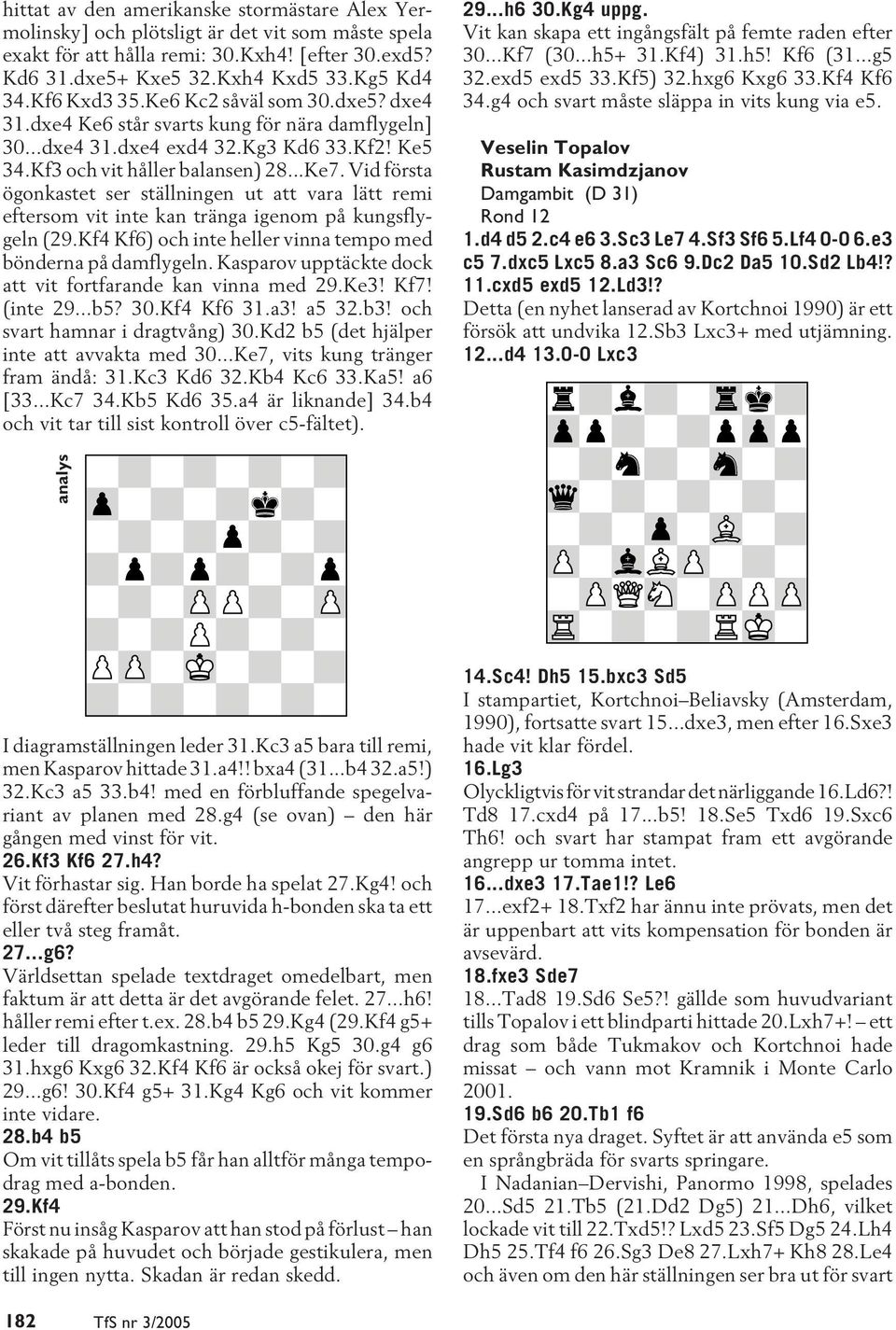 Vid första ögonkastet ser ställningen ut att vara lätt remi eftersom vit inte kan tränga igenom på kungsflygeln (29.Kf4 Kf6) och inte heller vinna tempo med bönderna på damflygeln.