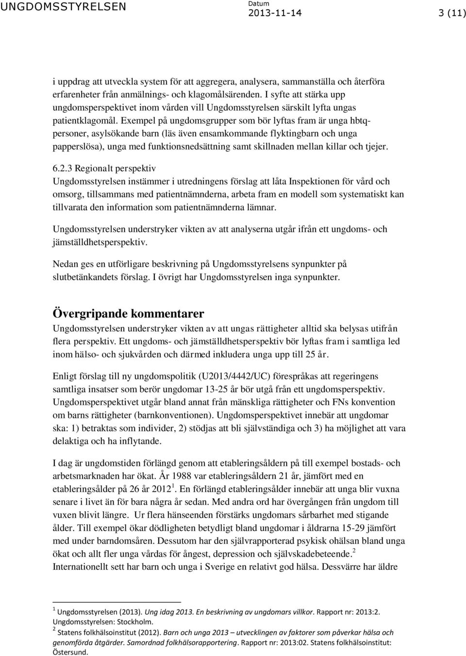 Exempel på ungdomsgrupper som bör lyftas fram är unga hbtqpersoner, asylsökande barn (läs även ensamkommande flyktingbarn och unga papperslösa), unga med funktionsnedsättning samt skillnaden mellan