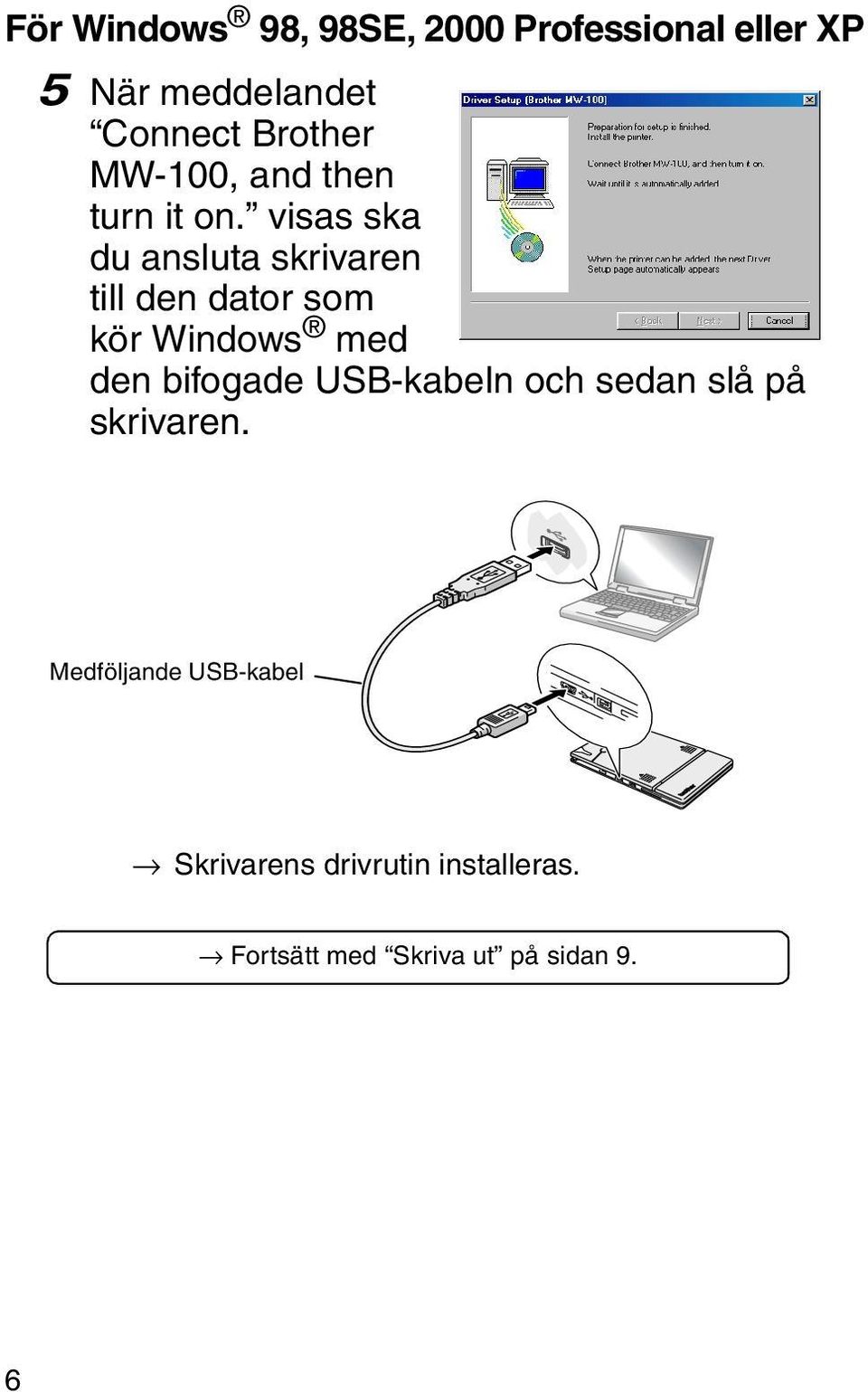 visas ska du ansluta skrivaren till den dator som kör Windows med den bifogade
