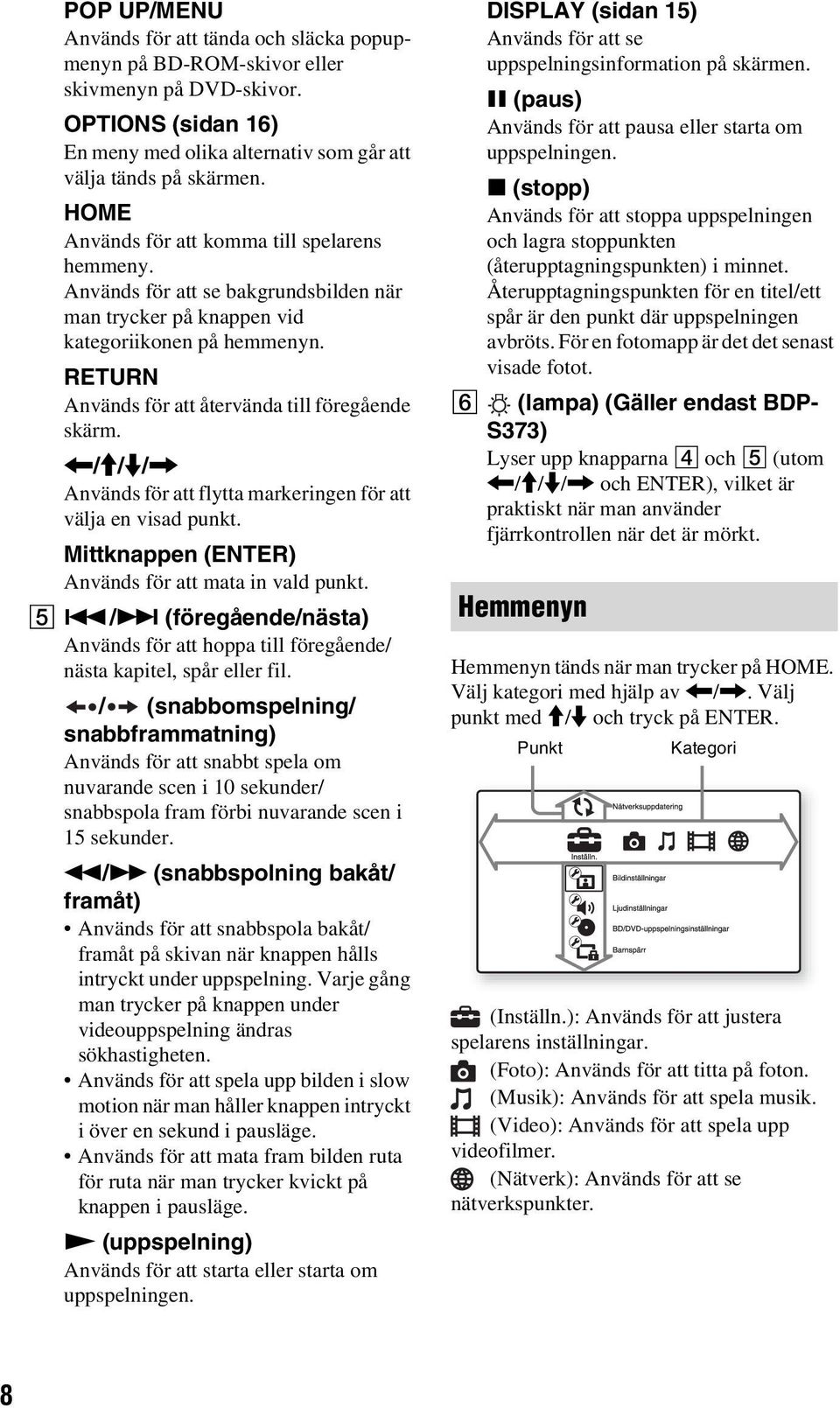 </M/m/, Används för att flytta markeringen för att välja en visad punkt. Mittknappen (ENTER) Används för att mata in vald punkt. E.