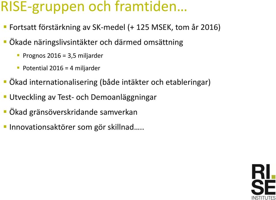 2016 = 4 miljarder Ökad internationalisering (både intäkter och etableringar) Utveckling