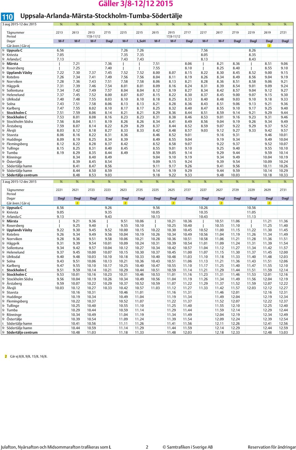 06 fr Rosersberg 7.25 7.40 7.55 8.10 8.25 8.40 8.55 9.10 fr Upplands Väsby 7.22 7.30 7.37 7.45 7.52 7.52 8.00 8.07 8.15 8.22 8.30 8.45 8.52 9.00 9.15 fr Rotebro 7.26 7.34 7.41 7.49 7.56 7.56 8.04 8.