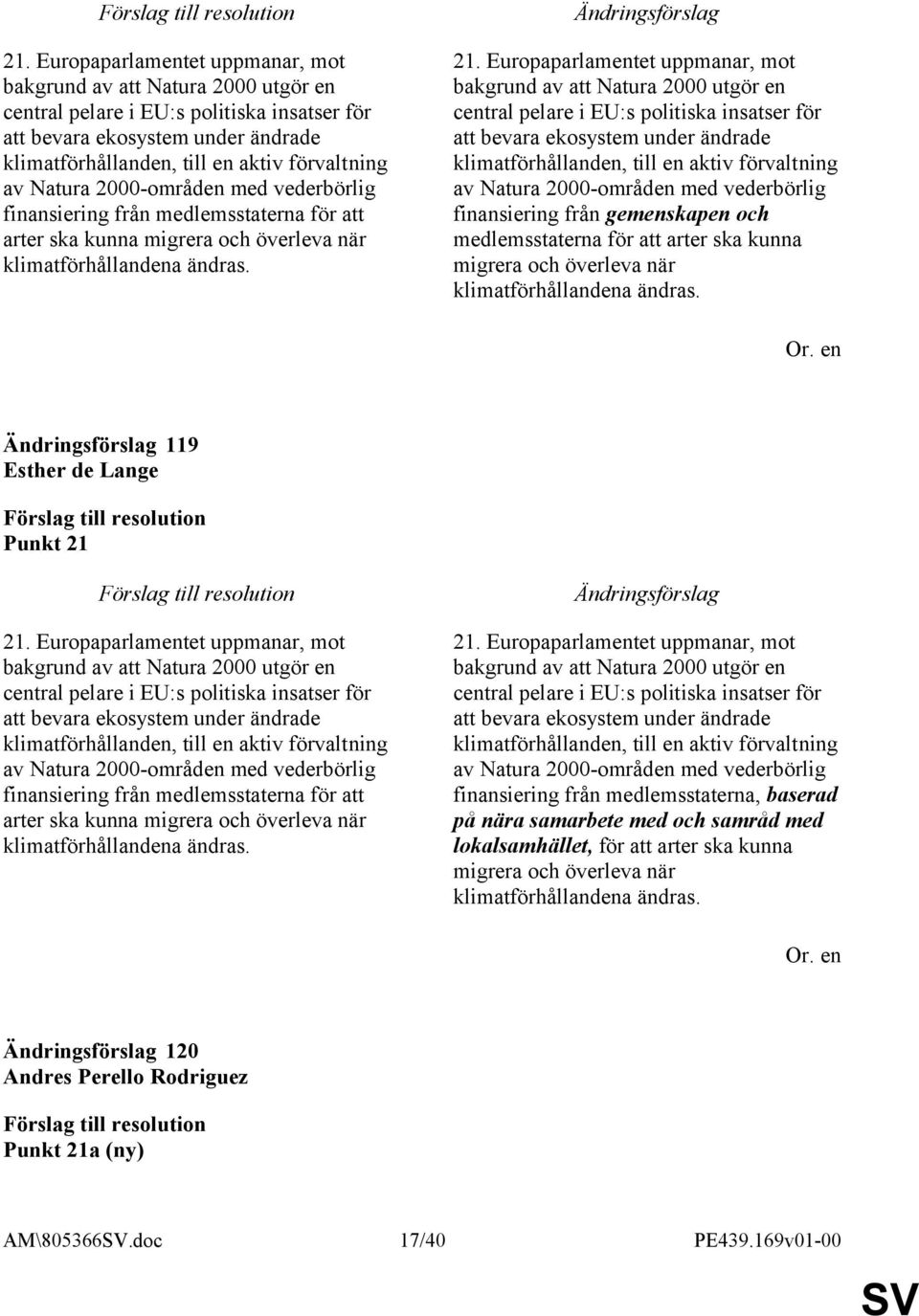 av Natura 2000-områden med vederbörlig finansiering från gemenskapen och medlemsstaterna för att arter ska kunna migrera och överleva när klimatförhållandena ändras.
