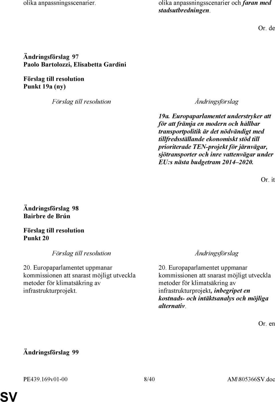 sjötransporter och inre vattenvägar under EU:s nästa budgetram 2014 2020. Or. it 98 Bairbre de Brún Punkt 20 20.